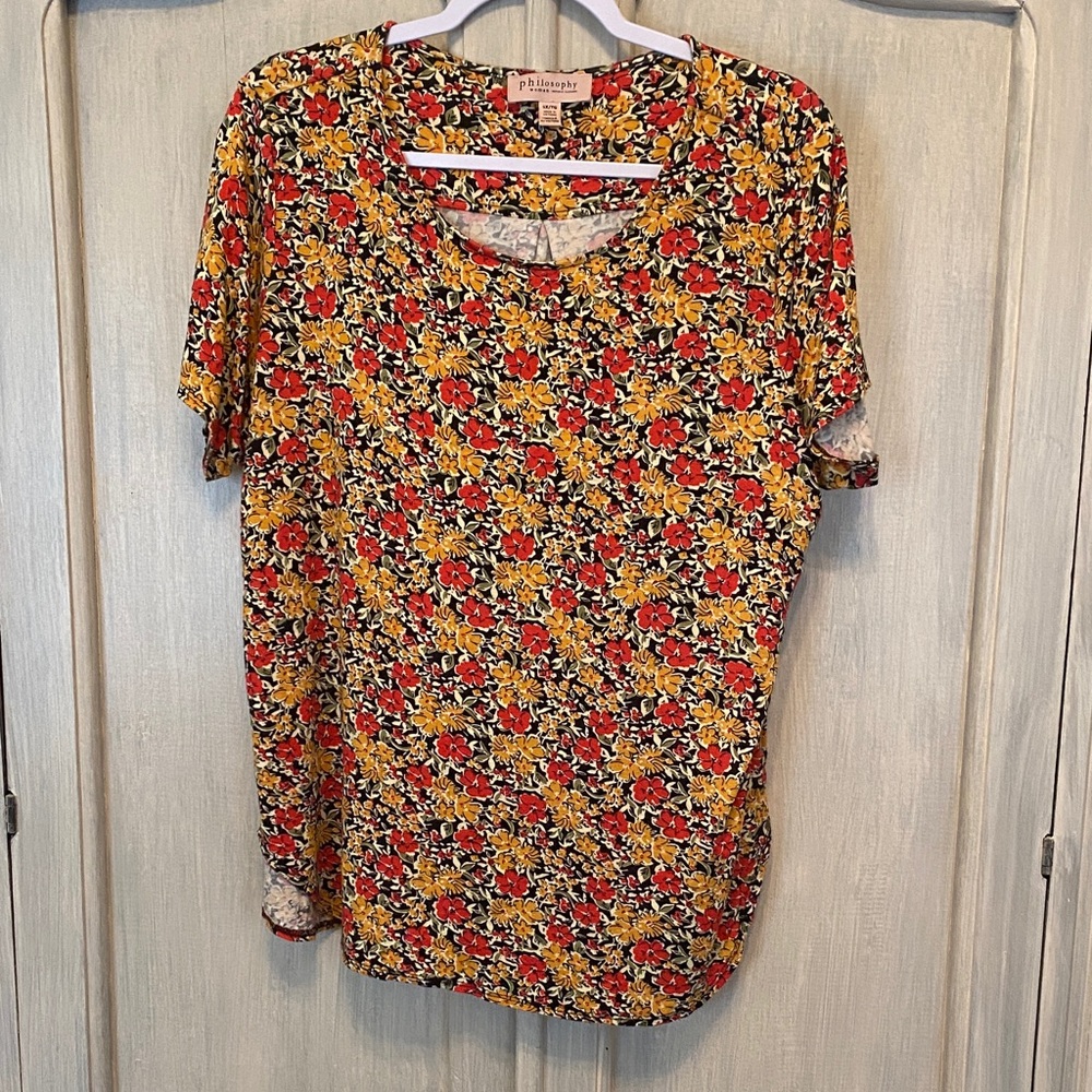 Philosophy Red and Yellow Floral Short Sleeve Top